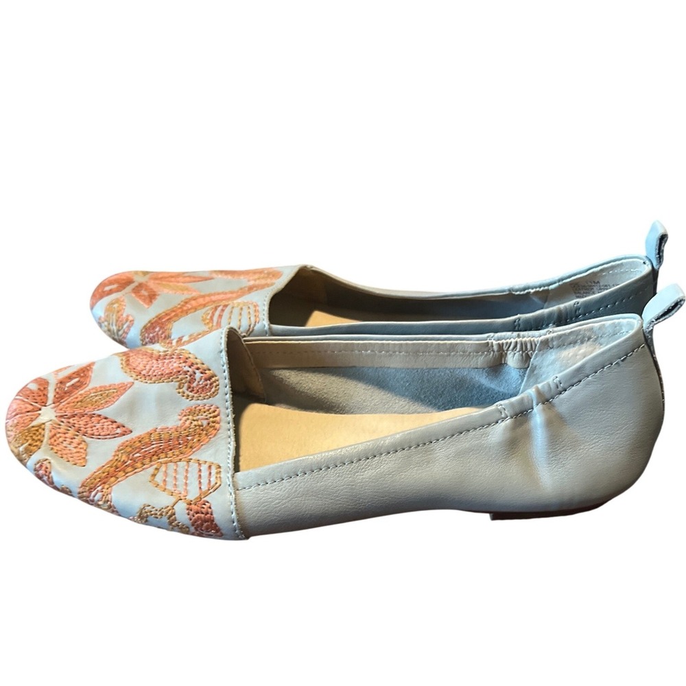 Latigo Grey Leather Floral Bird Embroidered Ballet Flats Size 11M Boho Flat